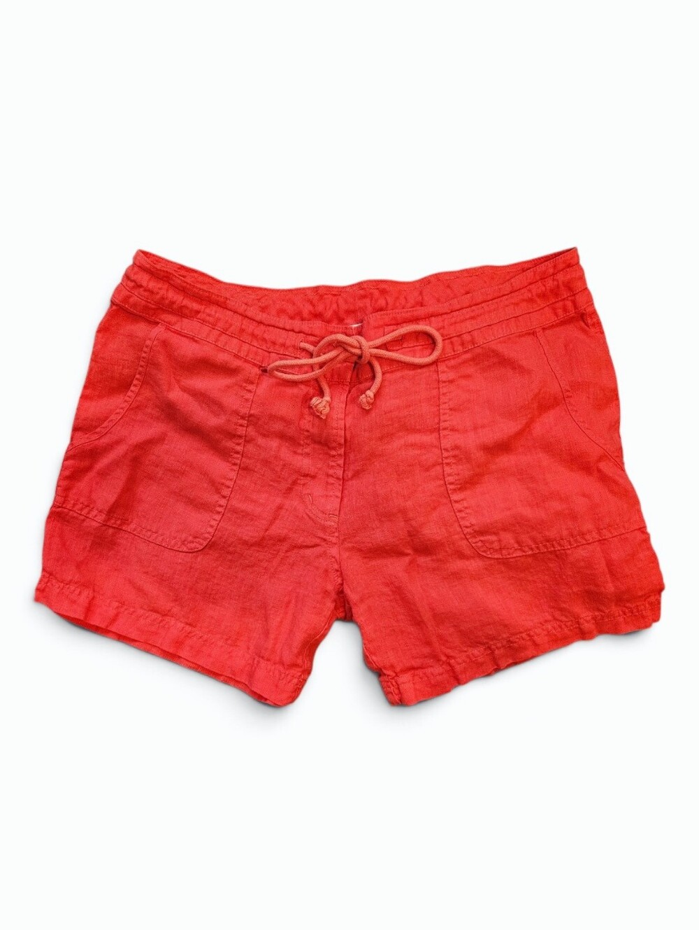 100% Linen Casual Drawstring Shorts — Coral Medium